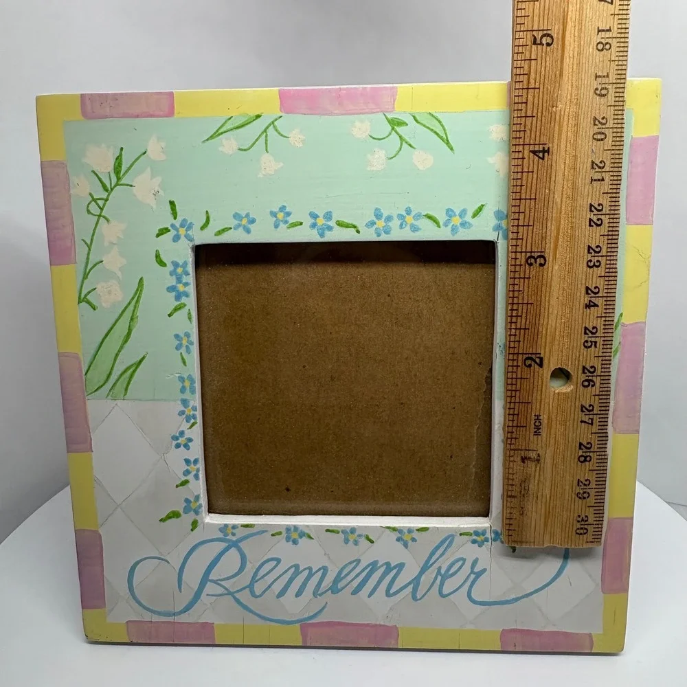 Hand Painted Wood Remember Floral Picture Frame Pastel 6x6 Elsa L Inc